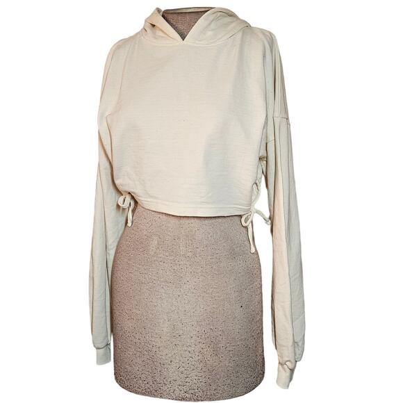 PRETTYLITTLETHING Cream Crop Hoodie Size 6 - Picture 1 of 5